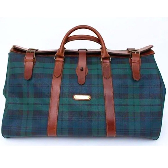 K RALPH LAUREN Black Watch Plaid Speedy Boston Travel Vacation Camp Shoulder Bag - Picture 17 of 17